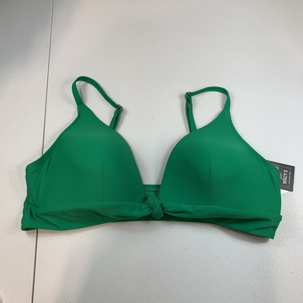 Bar III Women's Swim Bikini Top XL Green Knot Front Summer Solids Beach Swimsuit